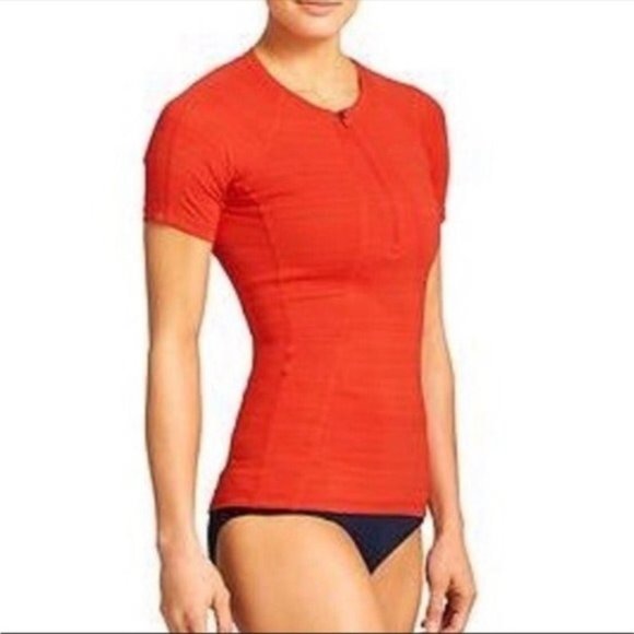 Athleta Pacifica Rash guard tees short sleeve orange color Sz S - Picture 6 of 8